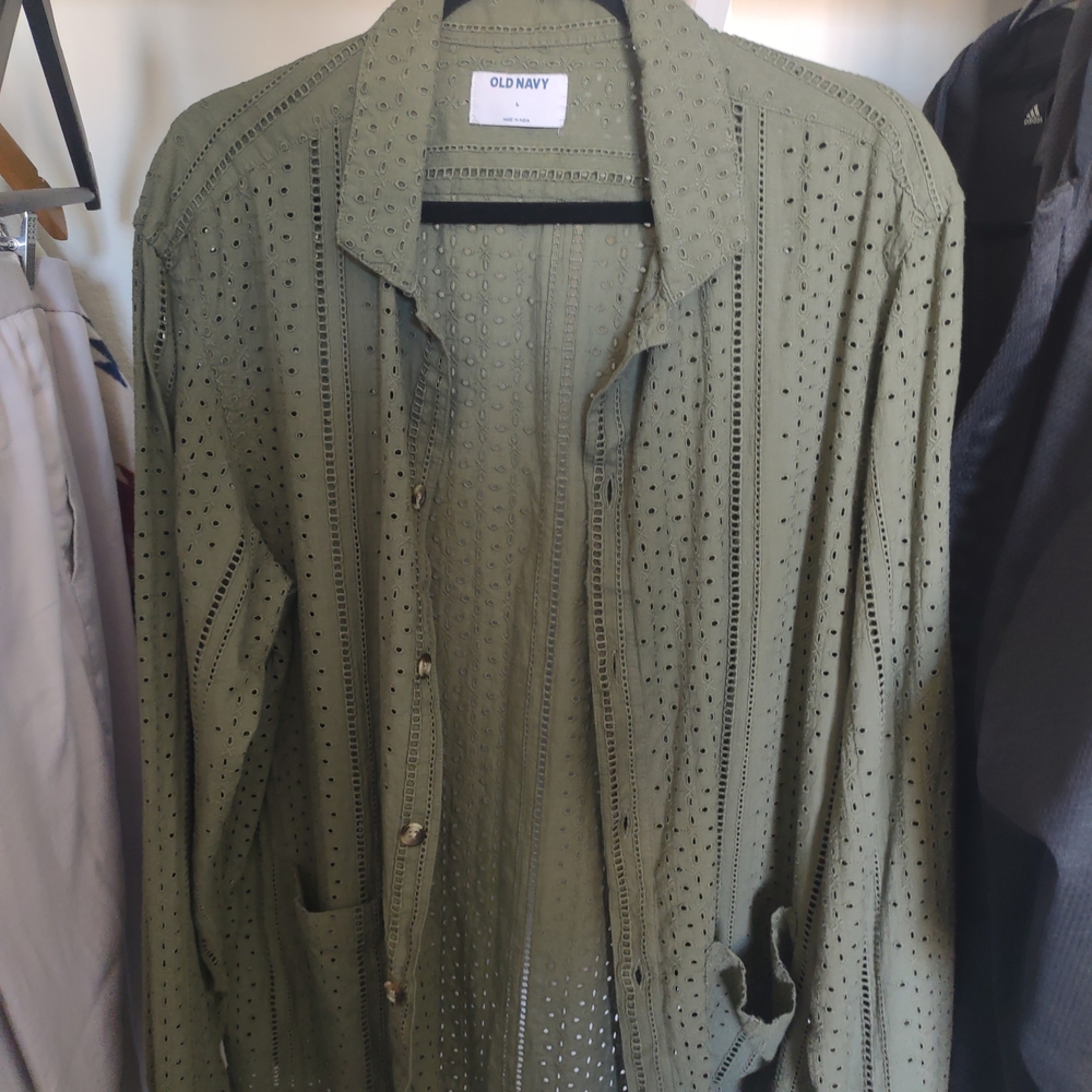 Old Navy Men's Olive Green Light Shirt or Jacket With Pockets Mens Size L